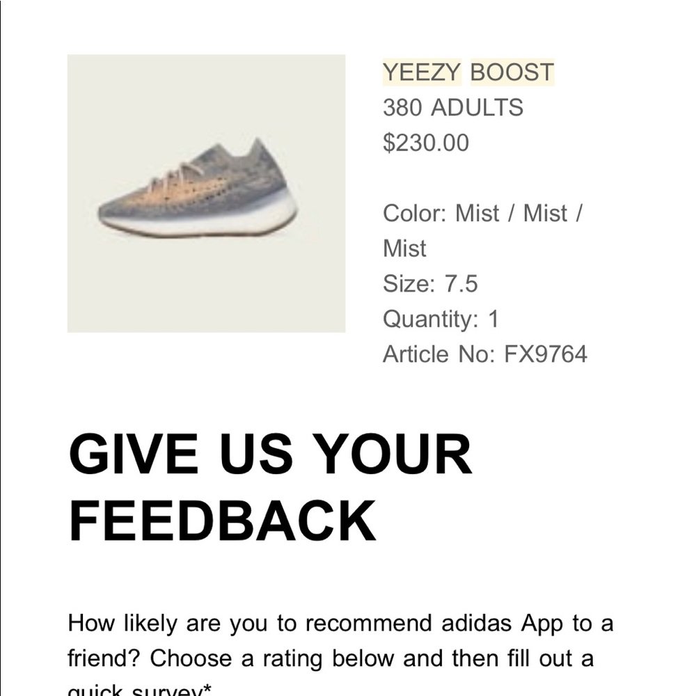 Sold! YEEZY 380 Mist women 7.5